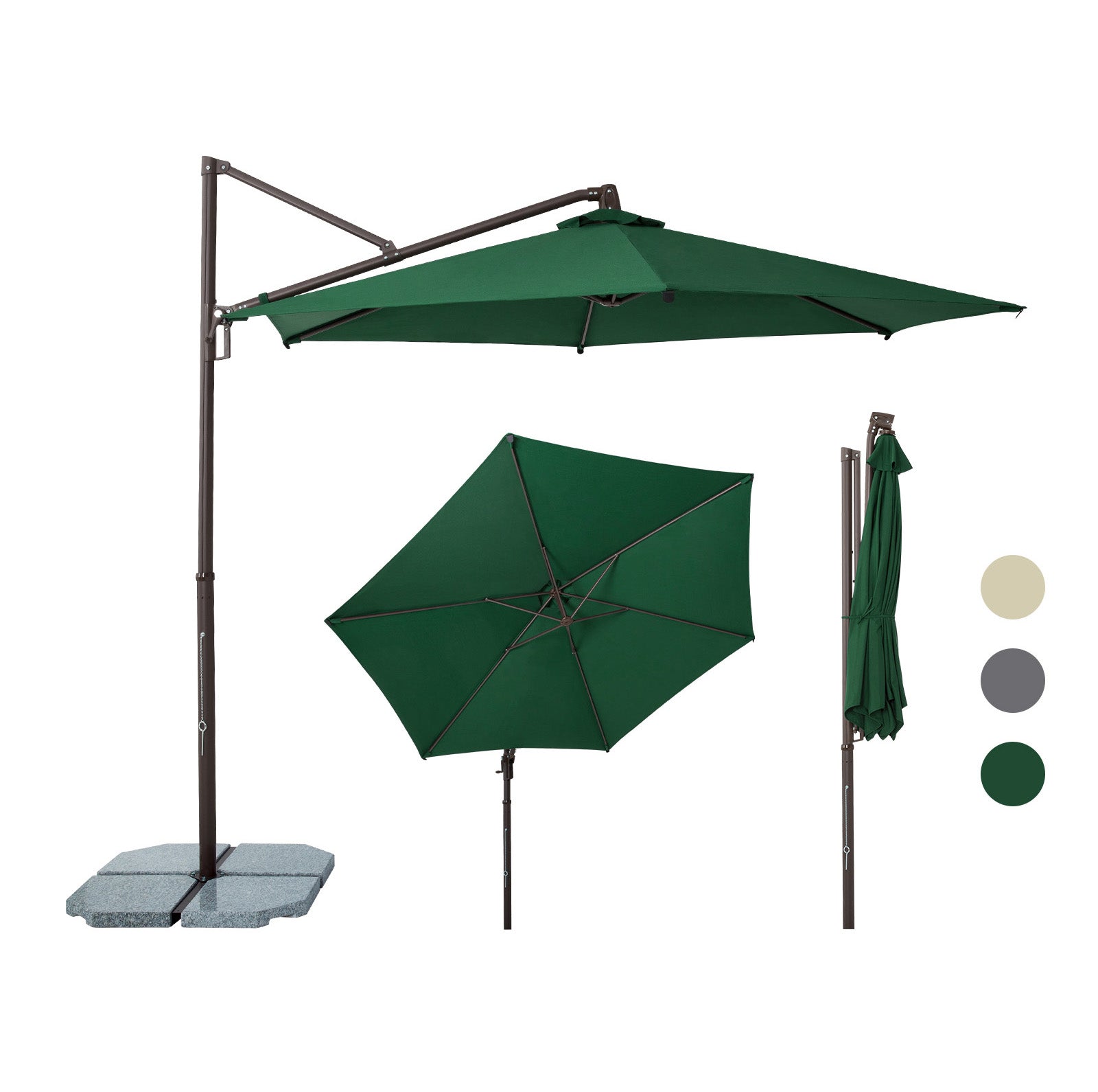 Sekey Ampelschirm 300 cm – Aluminium Sonnenschirm mit 360° Drehung, Neigefunktion, UV50+ Schutz