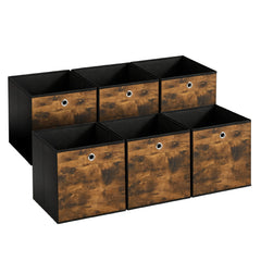 Sekey Aufbewahrungsboxen 6er Set in Holzoptik | Stoffboxen 30 × 30 × 30 cm – natürliches Design & stabile Struktur