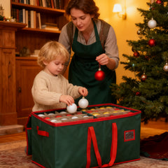 SALCAR Grüne Aufbewahrungsbox für 128 Weihnachtskugeln – Faltbare Christbaumkugel-Box 64,8×32,3×34,2 cm mit 128 Fächern, Tragegriffen & Doppelreißverschluss