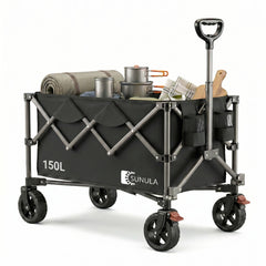 SUNULA Foldable Wagon 120 kg – 150L Handcart with Off-Road Wheels, Brakes &amp; One-Hand Handle