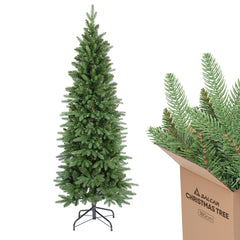 SALCAR Künstlicher Weihnachtsbaum 180 cm Slim – Schmaler Tannenbaum in Pencil-Form, realistische Nadeln aus PE & PVC, platzsparend & langlebig