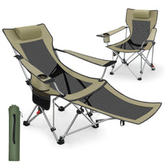 Sunula Klappbarer Campingstuhl, Liegestuhl 2-in-1, Belastbar bis 100 kg, Abnehmbare Fußablage, Getränkehalter, Tragetasche, Leicht, Verstellbare Rückenlehne, Für Angeln, Strand, Camping, Garten, Outdoor