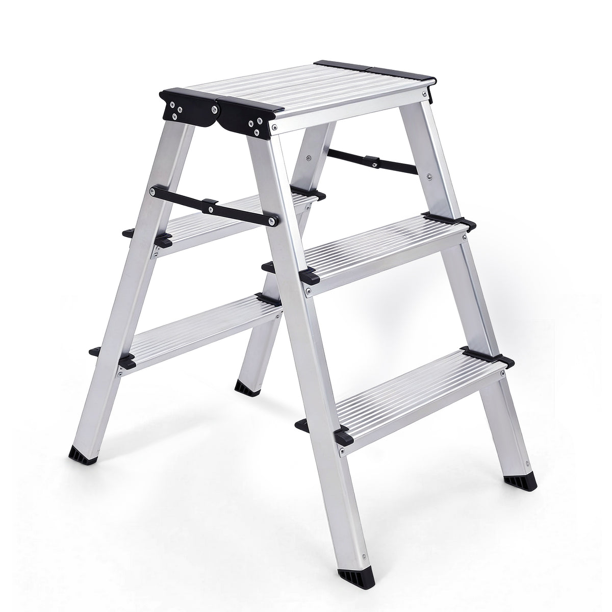 Sekey Trittleiter 3 Stufen aus Aluminium – Beidseitig Begehbar, Rutschfest, TÜV & SGS geprüft, bis 150 kg belastba