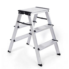 Sekey Trittleiter 3 Stufen aus Aluminium – Beidseitig Begehbar, Rutschfest, TÜV & SGS geprüft, bis 150 kg belastba