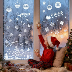 Salcar Fensterbilder Weihnachten – Wiederverwendbare Fensterdeko Weiß, Selbstklebend ohne Kleber, Beidseitig Sichtbar mit Schneeflocken, Häusern & Schneemann Salcar