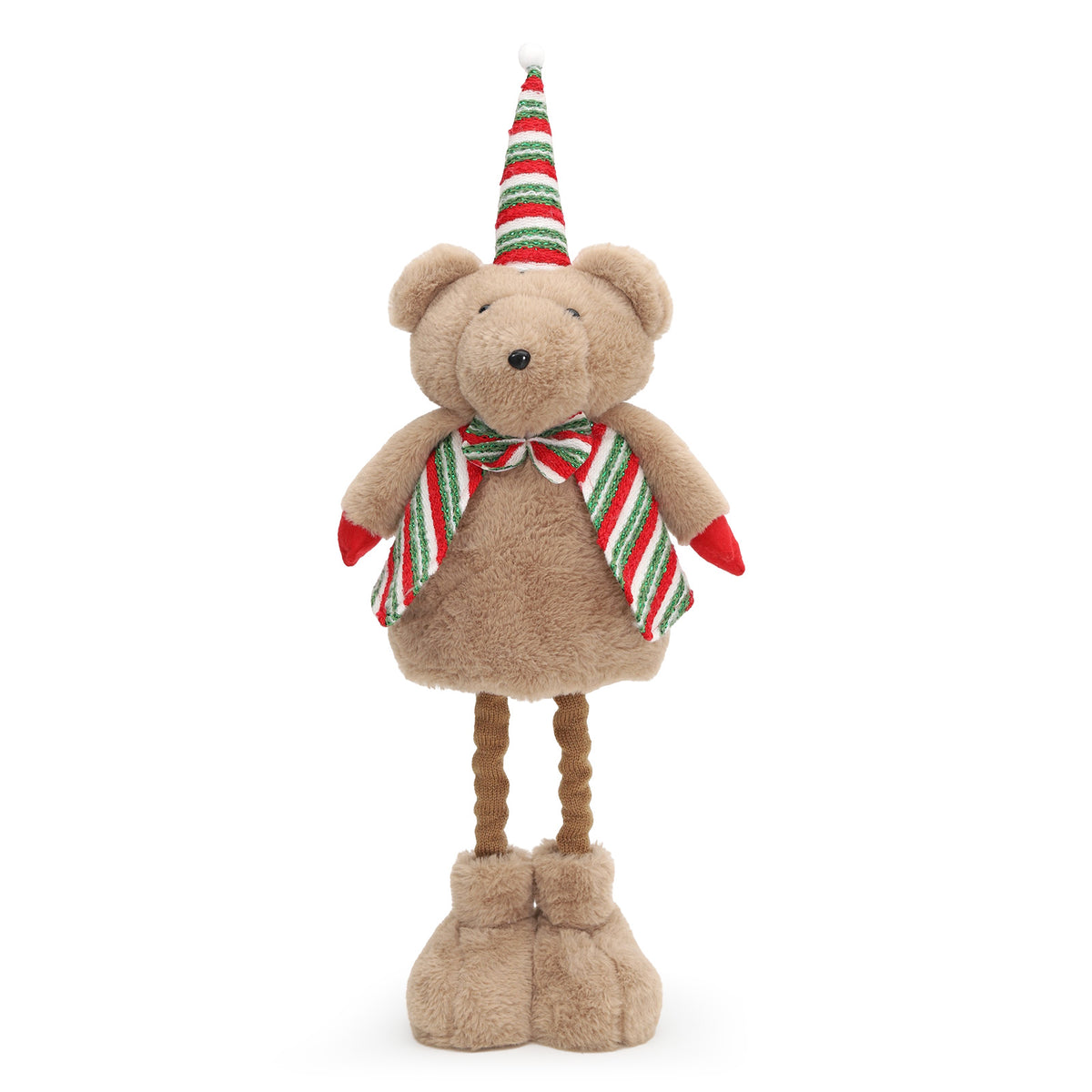 Salcar Weihnachtsfigur Plüsch-Bär 55–70 cm – Stehende Weihnachtsdeko mit verstellbaren Teleskopbeinen, Weicher Plüschbär für Kamin, Fensterbank & Wohnzimmer