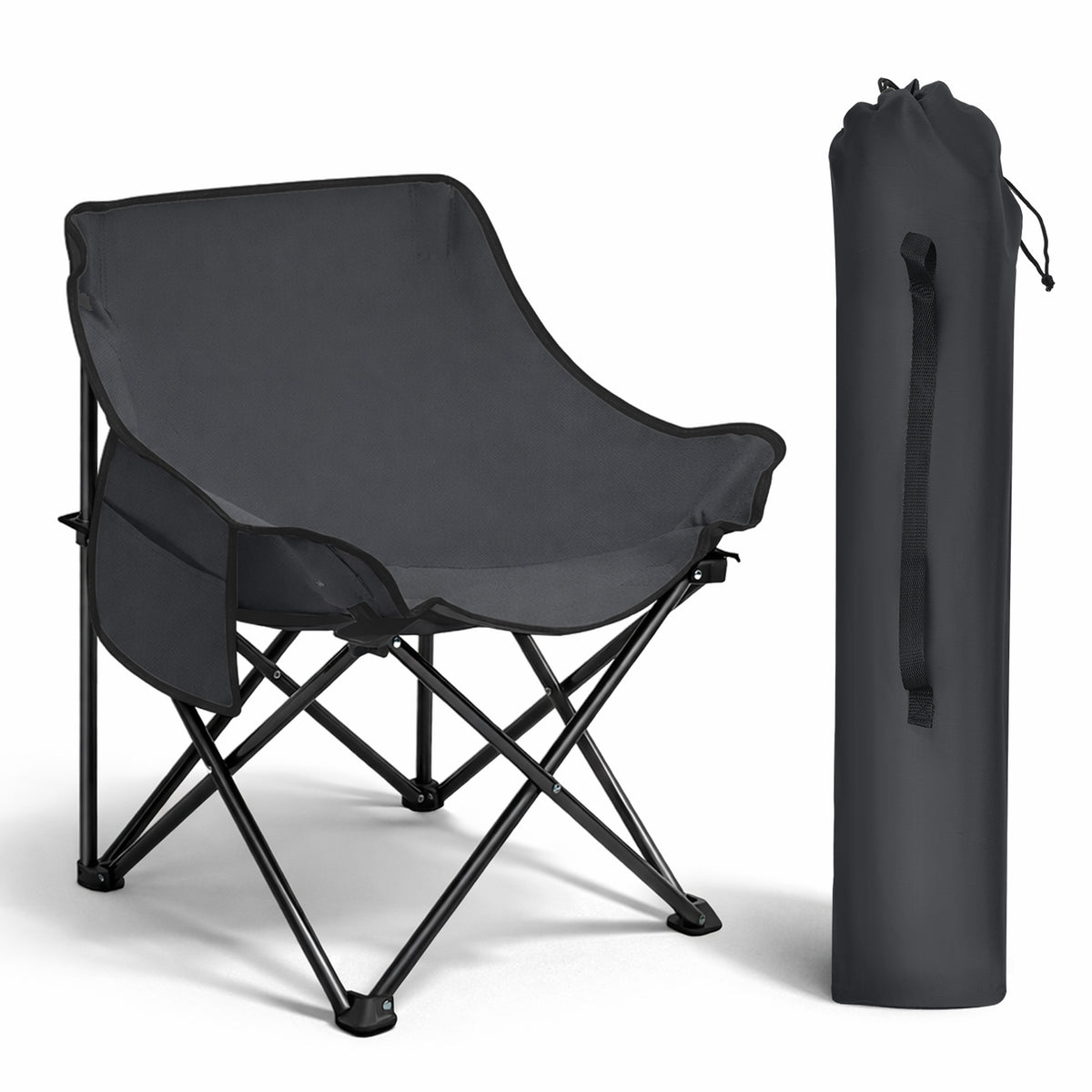 Sunula Folding Camping Chair, Ultralight, 1/2 Piece, Portable with Carrying Bag and Side Pockets, 100 kg Load Capacity, Non-Slip Feet, Moon Chair Design, For Camping, Fishing, Picnics, Garden, Beach, 600D Oxford Fabric 