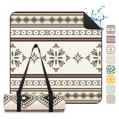 Sekey Picknickdecke Wasserdicht 200x200 cm – Sandfreie Stranddecke im Retro Bohemian Beige Design, PEVA-Unterseite & Tragegurt für Picknick, Camping und Strand