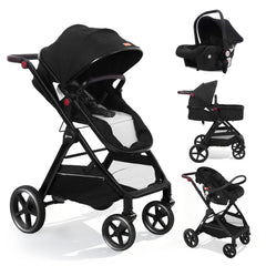 Sekey BW600 3-in-1 Kombi-Kinderwagen – Reisesystem mit Babyschale, Liegewanne & Buggy, Moskitonetz, Regenschutz, Federung, 5-Punkt-Gurt, All-Wetter Travel System 0–4 Jahre