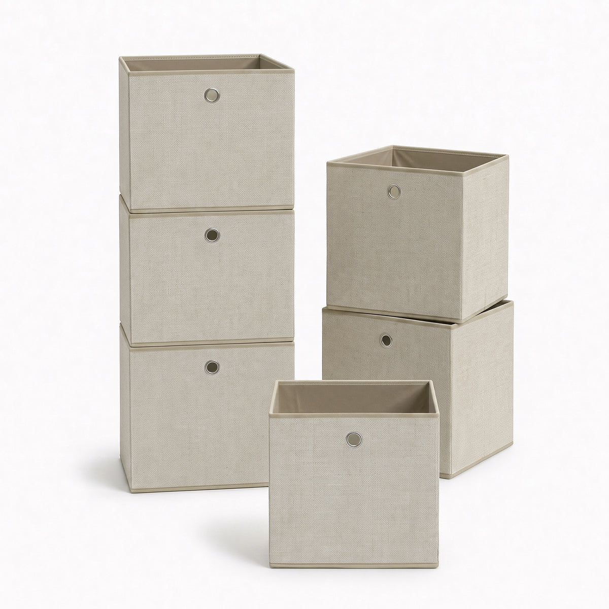 Sekey 6er Set Aufbewahrungsboxen Beige 30 × 30 × 30 cm – Faltbare Stoffboxen mit Griff für Regal & Schrank