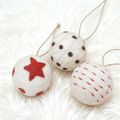 Salcar Weihnachtskugeln 6er Set – Handgefertigte Wollfilz-Kugeln 6 cm mit Juteseil, 3 Designs, Weihnachtsbaumschmuck & Festliche Deko