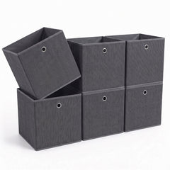 Sekey Aufbewahrungsboxen 6er Set 33 × 33 × 33 cm – Faltbare Stoffboxen mit Grifföse, stabile Ordnungsboxen für Kallax-Regale, Grau