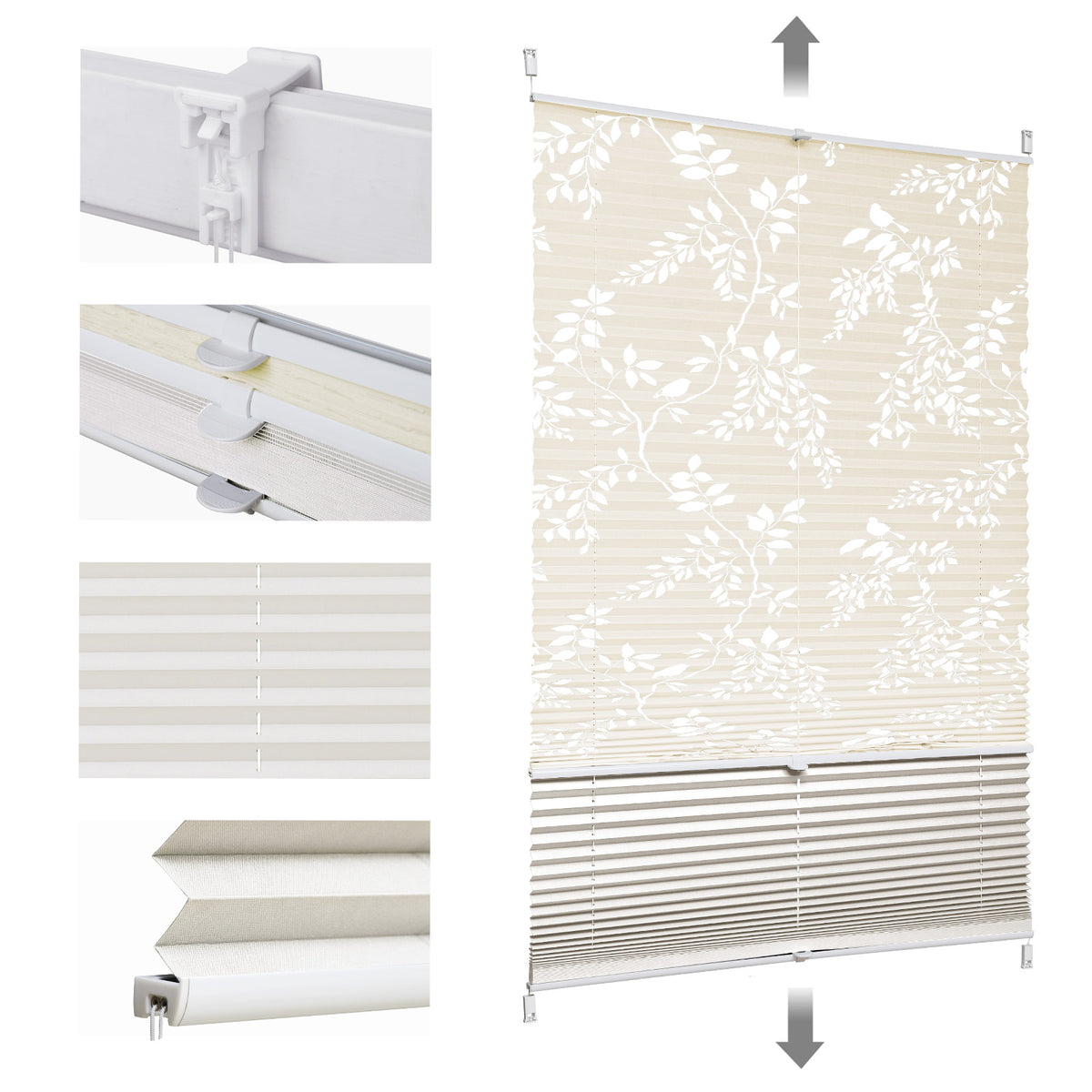 Sekey Plissee Day+Night ohne Bohren, 100% Verdunkelung, mit Muster,in Beige