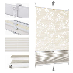 Sekey Plissee Day+Night ohne Bohren, 100% Verdunkelung, mit Muster,in Beige