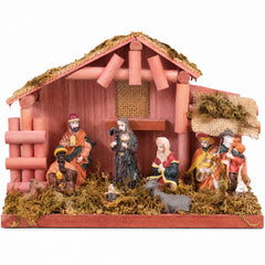 Salcar Weihnachtskrippe aus Holz mit Figuren – 20 LEDs, Batteriebetrieben, 23,5 cm Weihnachtsdeko