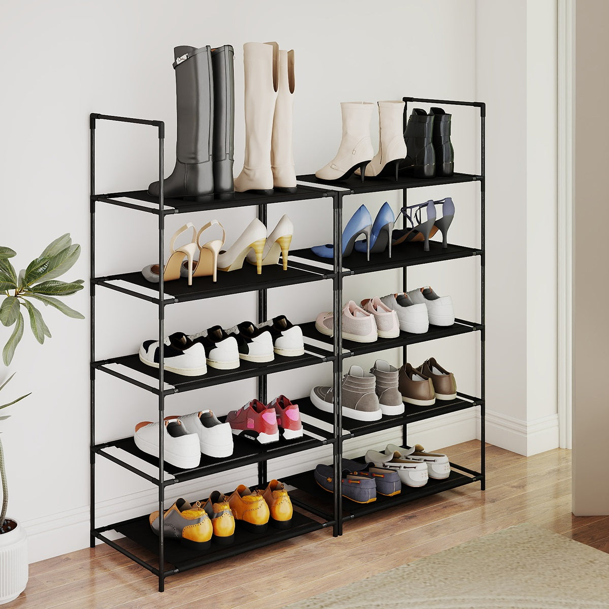 Sekey Schuhregal mit 10 Ebenen – Schmal, stabil & platzsparend, Metallgestell mit Vliesstoffablagen, ideal für Flur & kleine Räume