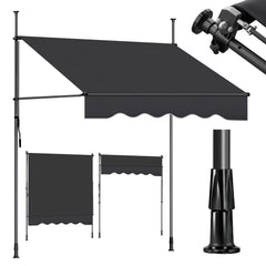 Sekey Klemmmarkise ohne Bohren in 150–350 cm Breite, 130 cm Ausfall, 0–90° verstellbar, wasserdicht & UV-Schutz (UPF 50+), Balkon Markise mit Handkurbel für Balkon, Terrasse & Garten, Anthrazit