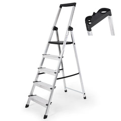 Sekey Aluminium Trittleiter 4/5 Stufen – Klappbar, Rutschfest, Mit Werkzeugablage, TÜV EN131-2, 140/160 cm, Bis 150 kg, Für Haushalt, Garage & Garten