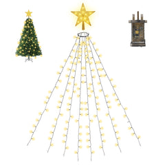 SALCAR 3m LED Weihnachtsbaum-Lichterkette mit 10 Girlanden, Sternspitze & 360 LEDs – 8 Modi, Warmweiß, Sicher & Energiesparend