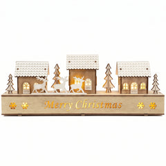 Salcar LED Schwibbogen aus Holz – 43 cm 3D Weihnachtsdorf, 8 LEDs, Batteriebetrieben, Naturholzoptik