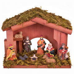 Salcar Weihnachtskrippe aus Holz mit Figuren – 20 LEDs, Batteriebetrieben, 23,5 cm Weihnachtsdeko