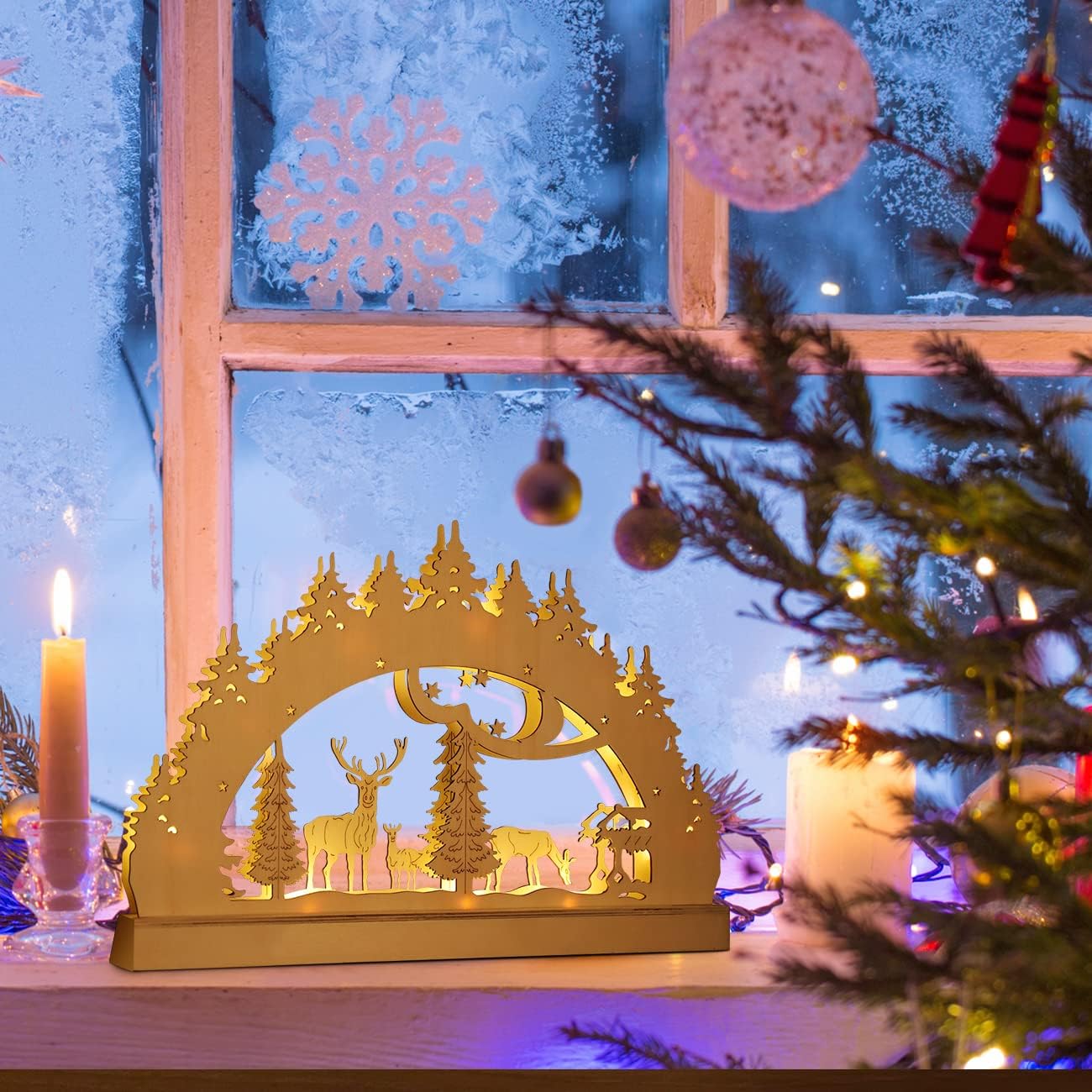 SALCAR LED Schwibbogen Weihnachten mit 10 LEDs – Batteriebetriebener Holz-Lichterbogen, Warmweißes Licht, Weihnachtsdeko für Innen, Fenster & Tisch