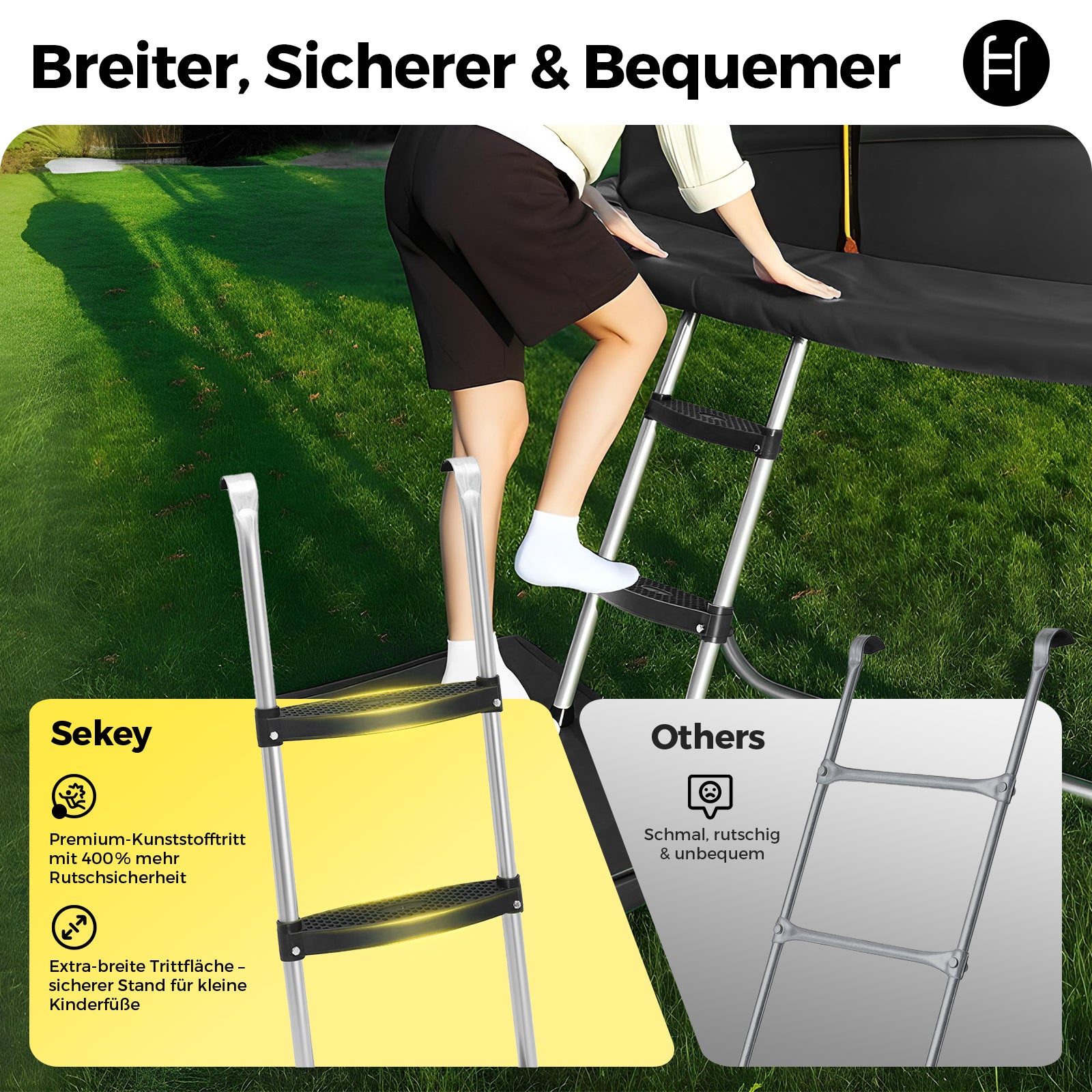 Sekey Trampolin Ø 366 cm für Garten – TÜV/GS-zertifiziertes Outdoor Trampolin mit Sicherheitsnetz, W-Beinen & Leiter – wetterfest & kindersicher, bis 150 kg belastbar