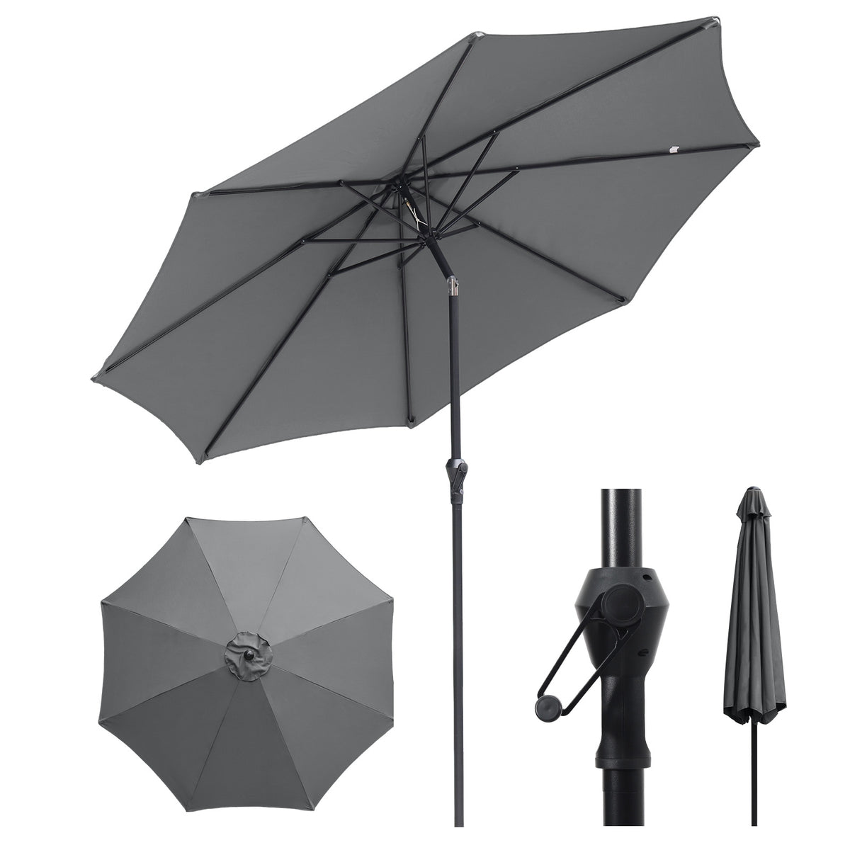 Sekey Sonnenschirm 300 cm Alu Gartenschirm Rund, Marktschirm Knickbar, mit Kurbel