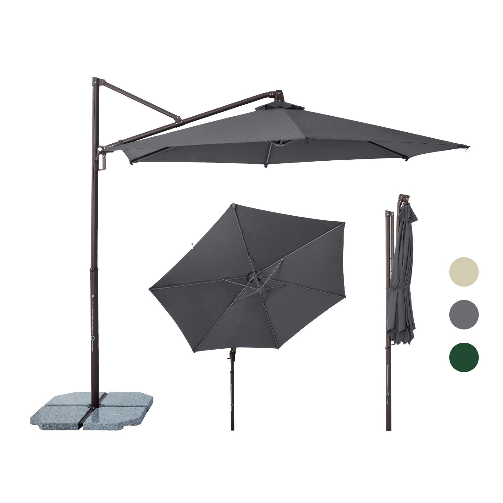 Sekey Ampelschirm 300 cm – Aluminium Sonnenschirm mit 360° Drehung, Neigefunktion, UV50+ Schutz