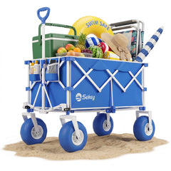 Sekey Bollerwagen faltbar mit Luftreifen 23×10 cm – Strand Bollerwagen klappbar bis 200 kg, 200L Transportwagen für Strand, Camping & Familie