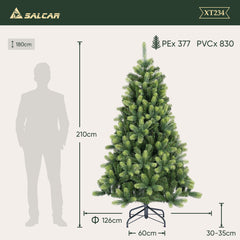 SALCAR 150 cm/180 cm/210 cm Künstlicher Weihnachtsbaum – Realistische PE-Rundspitzen, Unsichtbare PVC-Zweige, Stabiler Metallständer, Perfekt für Innenbereich