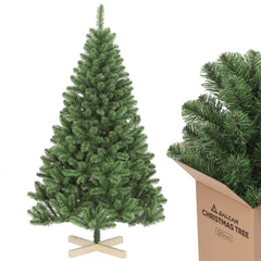 Salcar Künstlicher Weihnachtsbaum 120/150/180/210 cm – Nordmanntanne-Optik mit Holzständer, Premium-Tannenbaum aus PVC mit runden Zweigspitzen