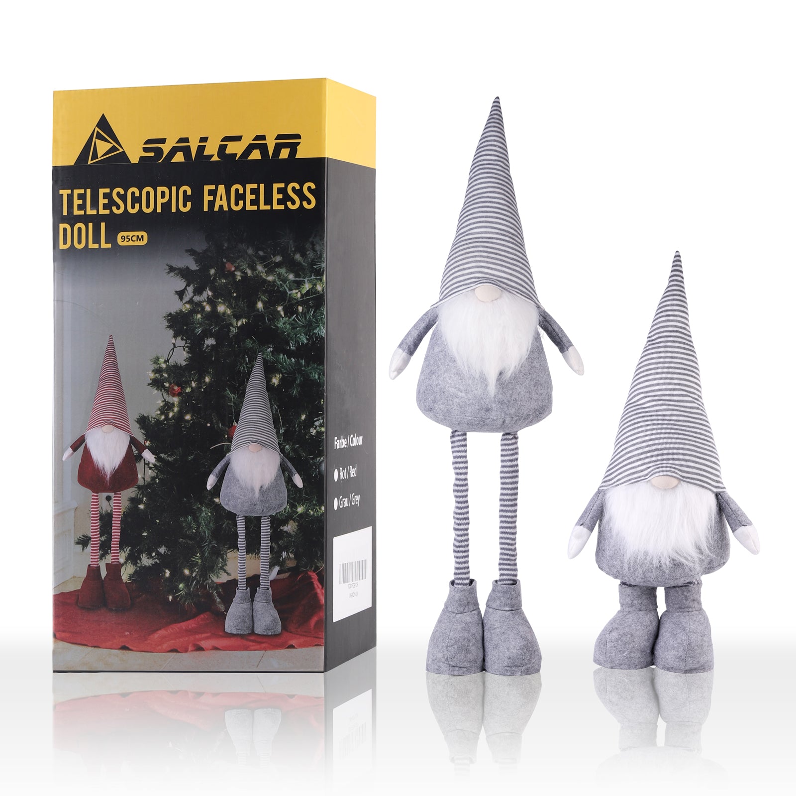 SALCAR Weihnachtsdeko Wichtel XL – Großer Deko-Gnom aus Filz, höhenverstellbar von 60–92 cm, Teleskopbeine, perfektes Geschenk zu Weihnachten & Thanksgiving – Grau