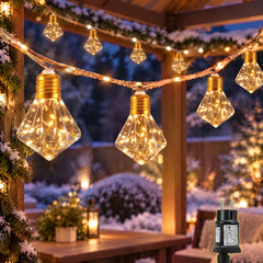 Salcar Lichterkette Outdoor mit Hanfseil – 10 Diamant-Leuchten, 149 LEDs, 5 m, Warmweiß, 8 Modi