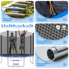 Sekey Trampolin Ø 366 cm für Garten – TÜV/GS-zertifiziertes Outdoor Trampolin mit Sicherheitsnetz, W-Beinen & Leiter – wetterfest & kindersicher, bis 150 kg belastbar