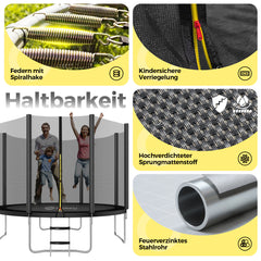 Sekey Trampolin Ø 366 cm für Garten – TÜV/GS-zertifiziertes Outdoor Trampolin mit Sicherheitsnetz, W-Beinen & Leiter – wetterfest & kindersicher, bis 150 kg belastbar