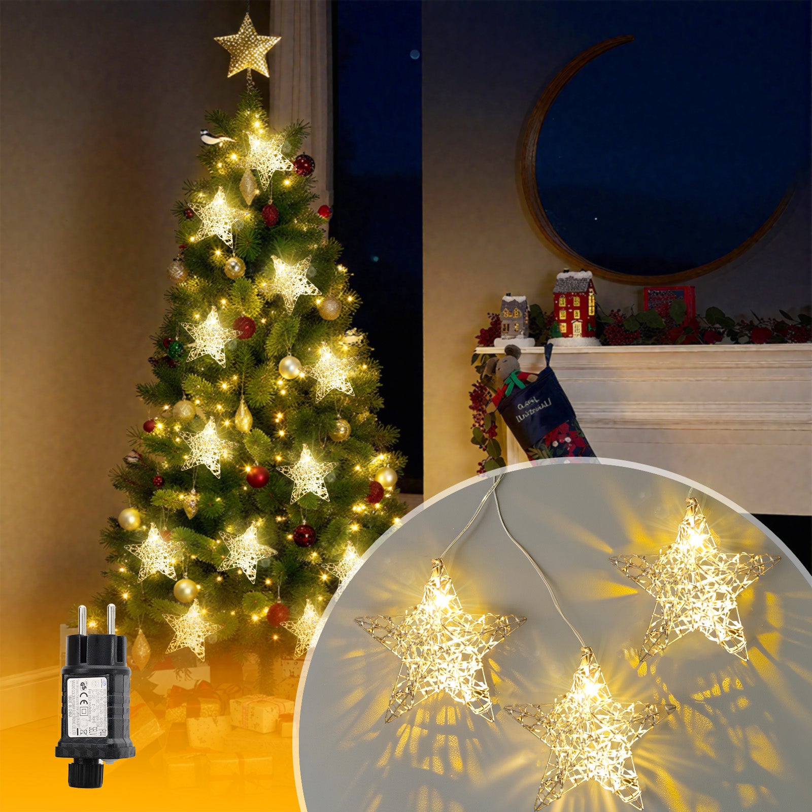 SALCAR LED-Sterne 3er-Set Ø15 cm – Warmweiße Fensterdeko mit Netzstecker & Timer, Superhelle LEDs, Weihnachtsdeko für Innen & Außen
