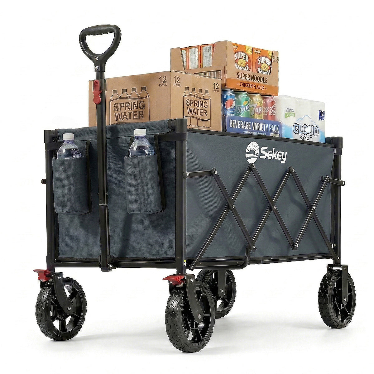 Sekey Bollerwagen Faltbar 120L – bis 100kg belastbar, Geländetauglicher Handwagen mit Bremse & verstellbarer Zugstange (83–103 cm), klappbar & kompakt für Camping, Einkauf & Transport, 4029 Pro, 4030