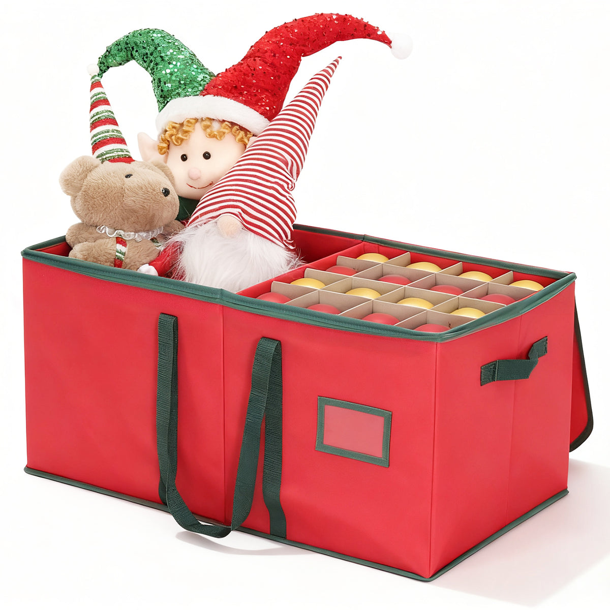 Salcar Rote Aufbewahrungsbox für 128 Weihnachtskugeln – Faltbare Christbaumkugel-Box 64,8×32,3×34,2 cm mit 128 Fächern, Tragegriffen & Doppelreißverschluss