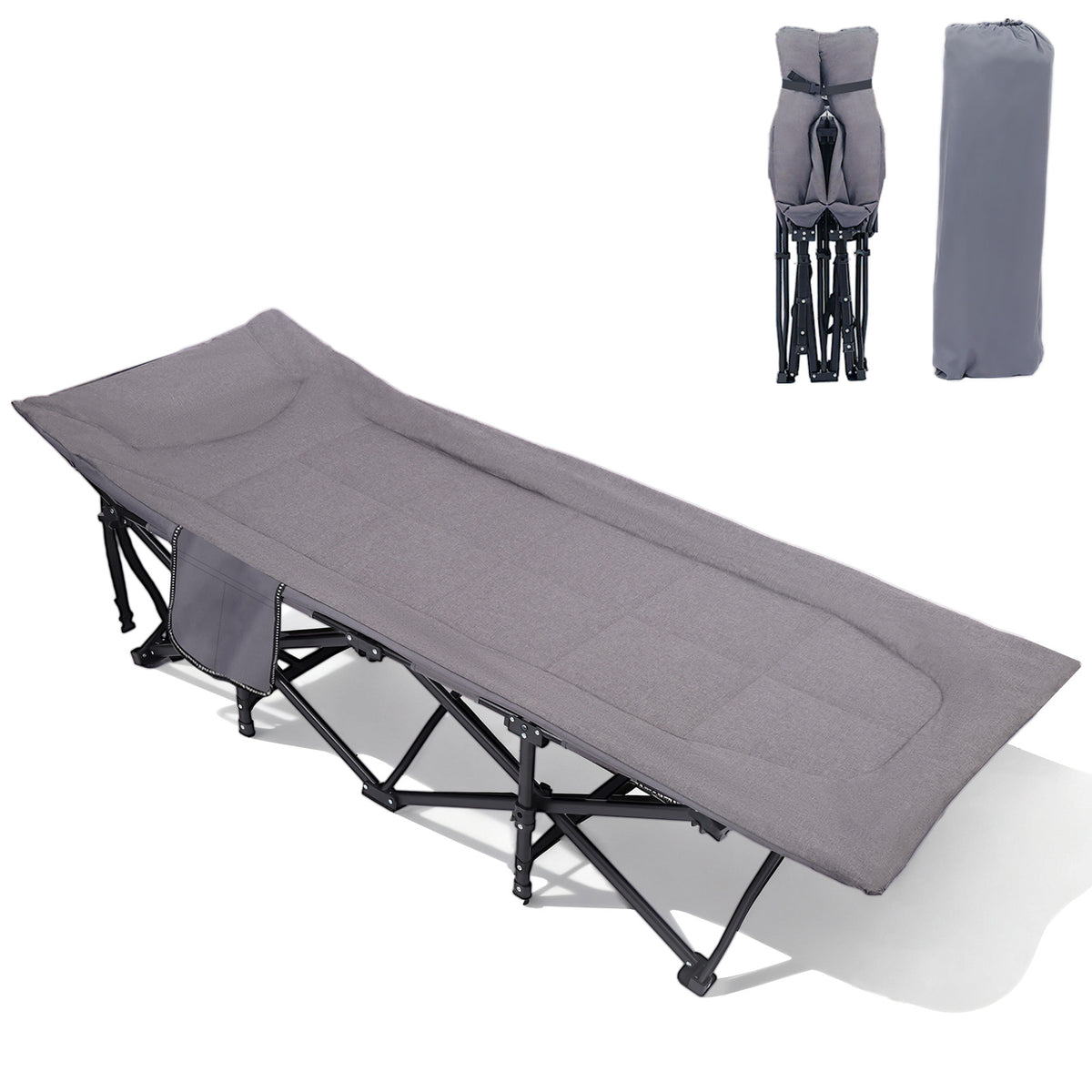 Sekey Feldbett Campingbett Klappbar – 190×71×35 cm | 200 kg belastbar | inkl. Matratze & 3-in-1-Seitentasche | Faltbares Gästebett für Camping, Garten & Reise