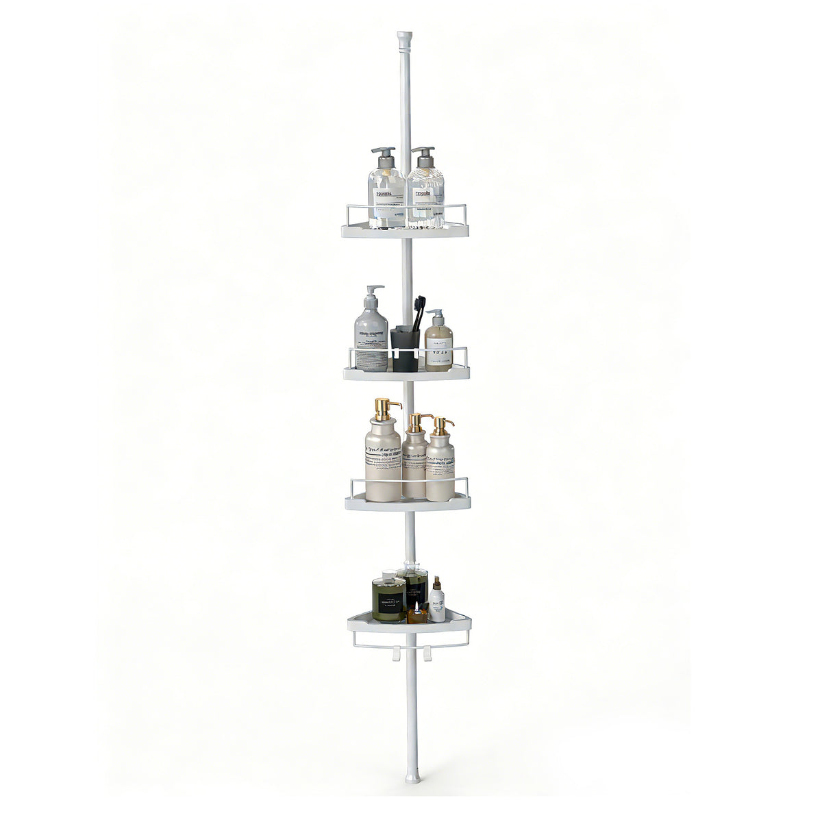 Sekey Duschregal Ohne Bohren Weiß – Höhenverstellbares Eck-Duschregal 79–315 cm mit 4 Kunststoff-Körben, Stabiles Teleskop-Dusch-Organizer für Badezimmer