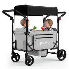 Sekey Bollerwagen faltbar mit Dach für 1–2 Kinder – Kinderwagen mit XXL-Rädern, 5-Punkt-Gurt & flexibler Sitz-/Liegefläche, bis 110 kg, Serie 9090
