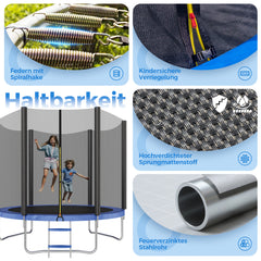 Sekey Trampolin Ø 305 cm für den Garten – TÜV/GS-zertifiziertes Outdoor Trampolin mit Sicherheitsnetz, W-Beinen & Leiter – bis 150 kg belastbar, wetterfest & kindersicher