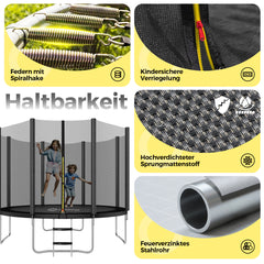 Sekey Trampolin Ø 305 cm für den Garten – TÜV/GS-zertifiziertes Outdoor Trampolin mit Sicherheitsnetz, W-Beinen & Leiter – bis 150 kg belastbar, wetterfest & kindersicher