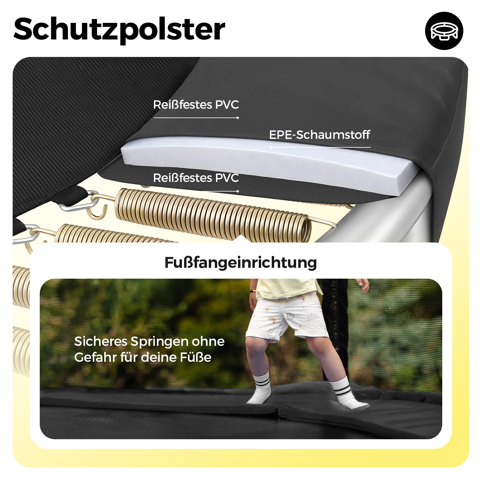 Sekey Trampolin Ø 366 cm für Garten – TÜV/GS-zertifiziertes Outdoor Trampolin mit Sicherheitsnetz, W-Beinen & Leiter – wetterfest & kindersicher, bis 150 kg belastbar