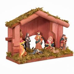 Salcar Weihnachtskrippe aus Holz mit Figuren – 20 LEDs, Batteriebetrieben, 23,5 cm Weihnachtsdeko