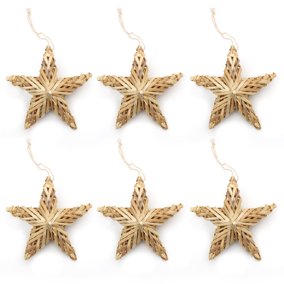 Salcar 6er Set Handgefertigte Strohsterne – Natürliche Weihnachtsbaumanhänger aus Stroh, Fünfzackige Sterne für Christbaum & Adventsdeko