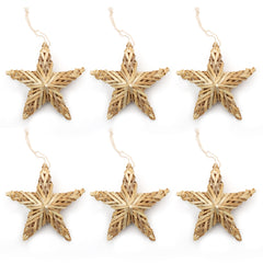 Salcar 6er Set Handgefertigte Strohsterne – Natürliche Weihnachtsbaumanhänger aus Stroh, Fünfzackige Sterne für Christbaum & Adventsdeko