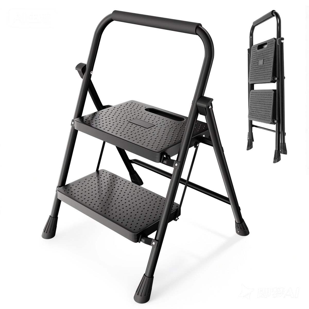 Sekey Klappbare Trittleiter 2/3/4 Stufen – Stahlrahmen, rutschfeste Trittflächen, TÜV & SGS geprüft, bis 150 kg belastbar, Schwarz