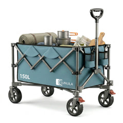SUNULA Foldable Wagon 120 kg – 150L Handcart with Off-Road Wheels, Brakes &amp; One-Hand Handle